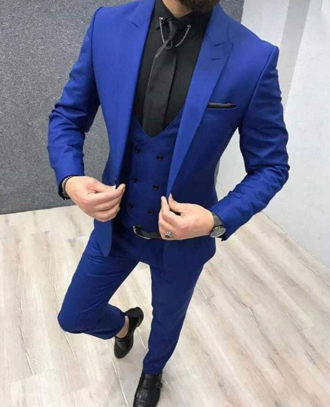 New Royal Blue Formal Party Mens Suits For Wedding One Button Groom ...