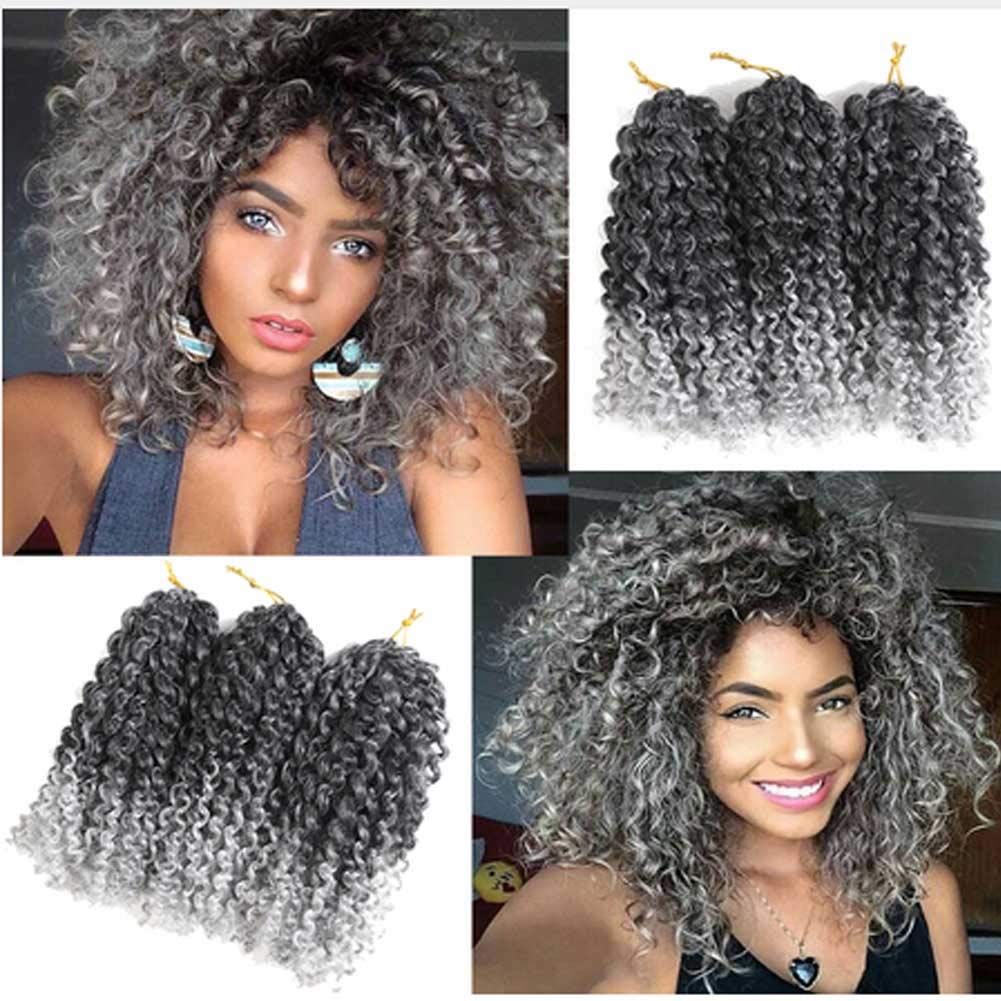 3packs/lot 8 inch marlybob crochet hair short afro kinky curly crochet  braids hair synthetic braid extensions heat resistant fiber (1b/gary)