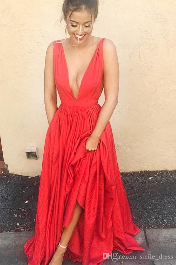 Red Taffeta Floor Length Dress