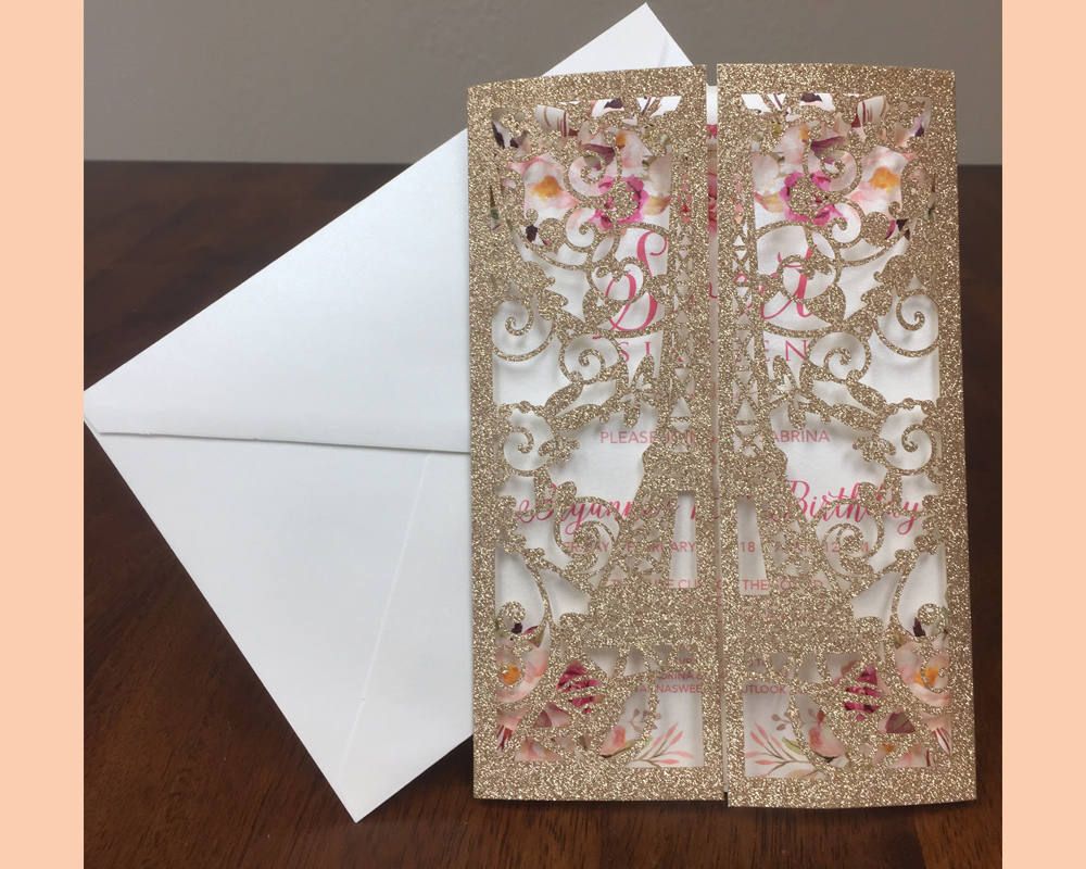 Gorgeous Glittery Tower Paris Pocket Wedding Invitation No