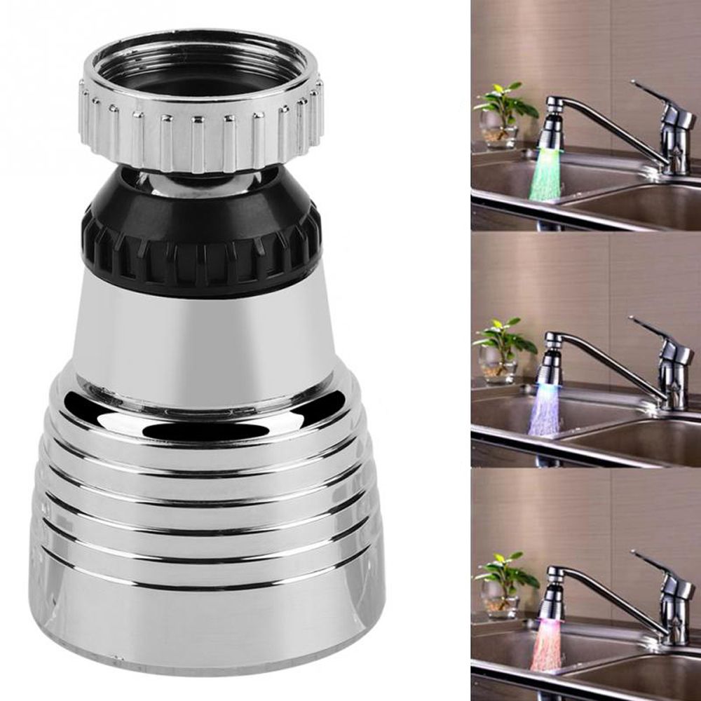 Colorful Led Kitchen Sink Faucet Sprayer 360 View Rotate Swivel Nozzle Temperature Controlled Light