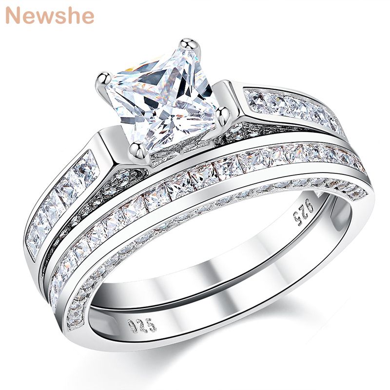 Newshe 925 Sterling Silver Wedding Rings For Women 2 96 Ct Princess