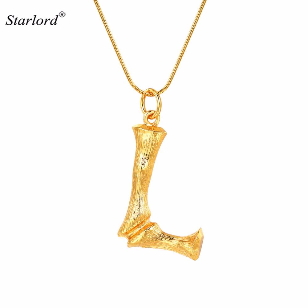 Bamboo Initial L Letter Necklace Snake Chain Gold Alphabet Jewelry Statement Personalized Gift Letter Charm For Women Men P9085 Bamboo Initial L Letter Necklace Snake Chain Gold Alphabet Jewelry Statement Personalized Gift Letter Charm For Women Men P9085