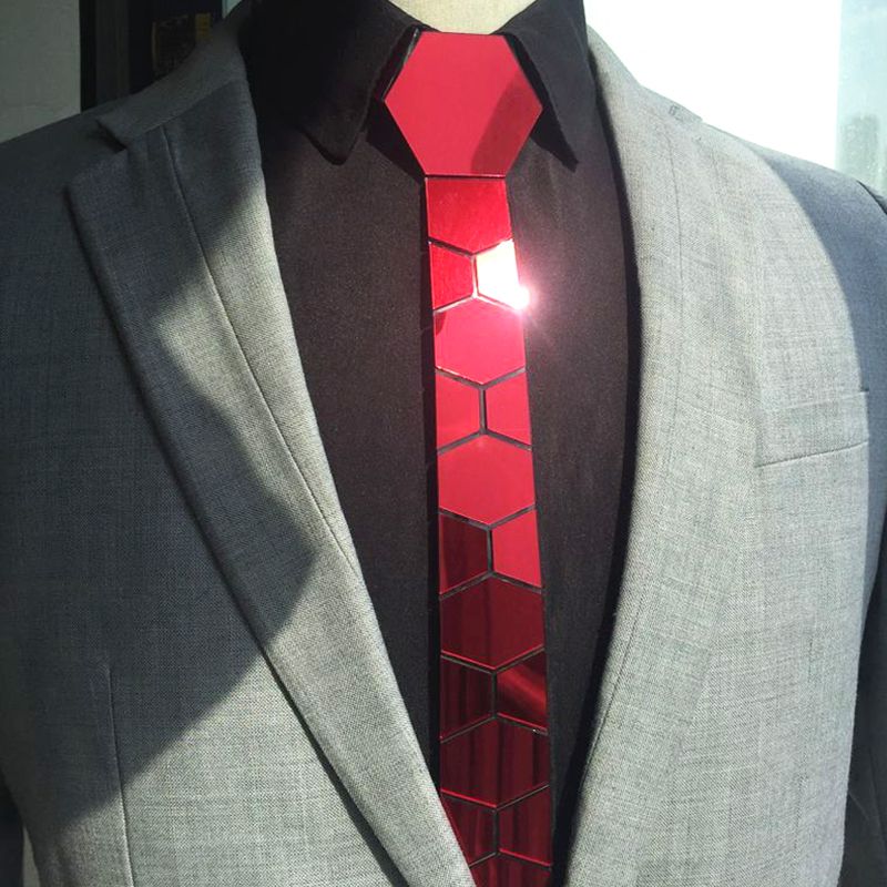 Ruby Fashion Slim Hex Necktie Wine Red Mirror Wedding Party Tie Soft