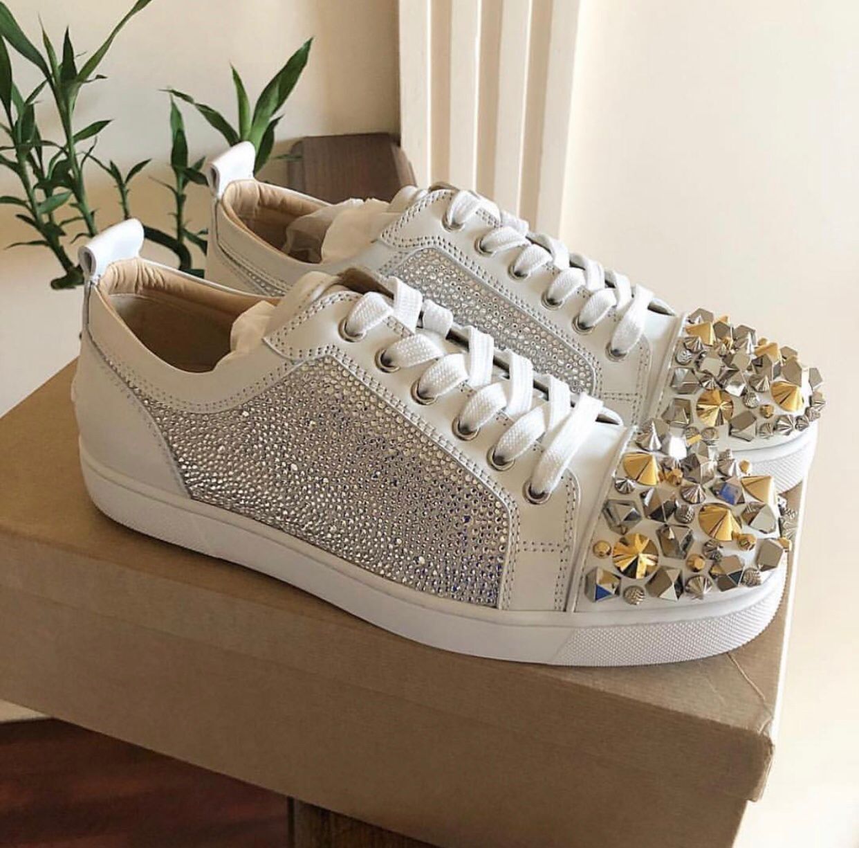 Top Quality Studs Red Bottom Casual Shoes For Women,Men Strass Rhinestone Sneakers Perfect Brand ...