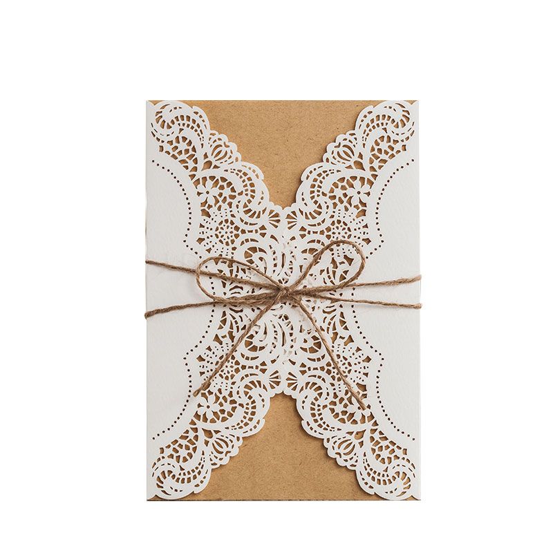 Sample! Ornamental Cream Rose Gate Laser Cut Invitations with Envelopes and Elegant Rose Gold Foil Confetti Motive Invitation Cards Set DIY Lace Kit