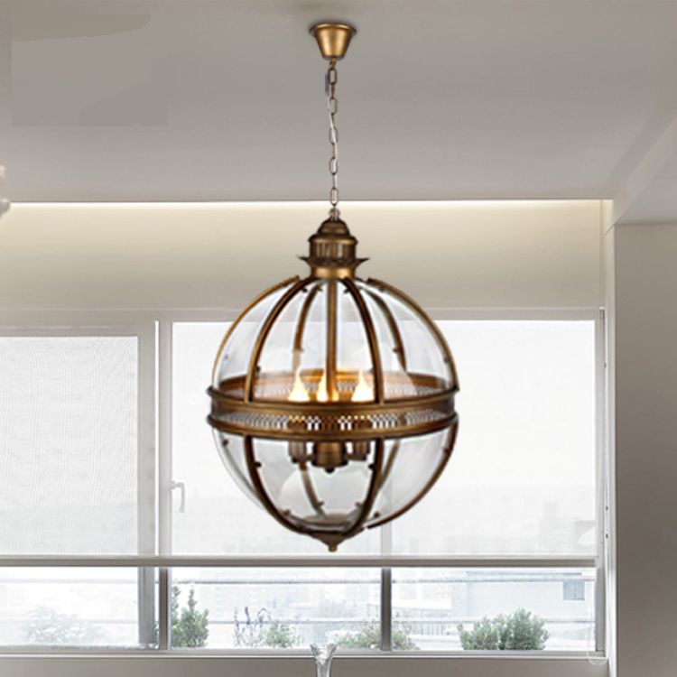 Vintage Loft Globe Pendant Lights Wrought Iron Glass Shade Round Lamp Kitchen Dinning Bar Table Luminaire Fixture Hanging Lamps