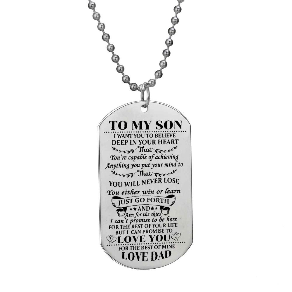 Family Dog Tag Charm To My Son Love Dad Stainless Steel Beaded Family Dog Tag Charm To My Son Love Dad Stainless Steel Beaded Necklace Inspirational Letter Jewelry Children Kids Boy Gift Retractable Key Chain Leather