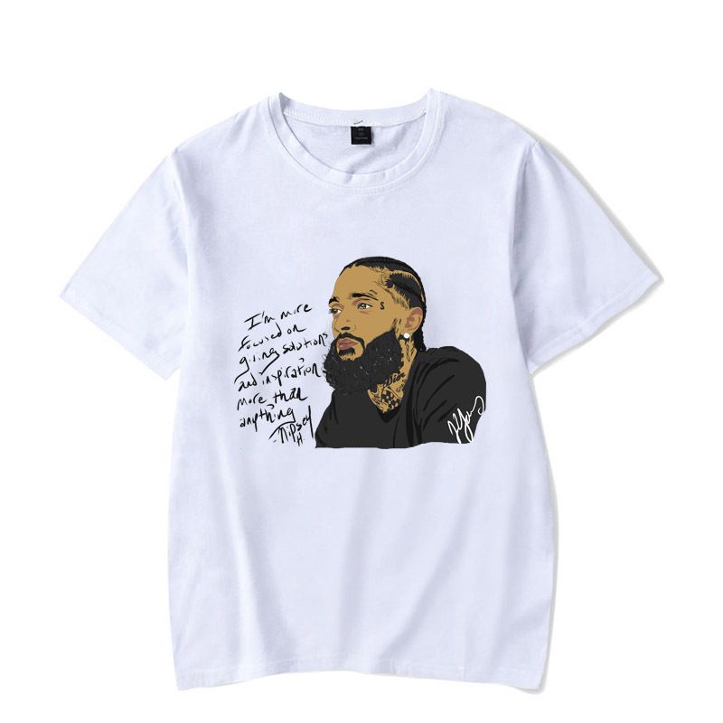 Manga Casual Hombres Corta Impreso Nipsey Básicas Rap Street Camisetas Blanco Hombre Verano 2019 Hussle n8kX0wOP