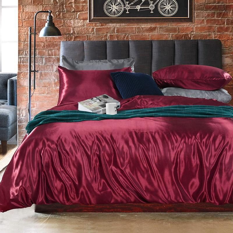 Luxury 2019 Silk Imitation Wine Duvet Cover Set Home European See Larger Image