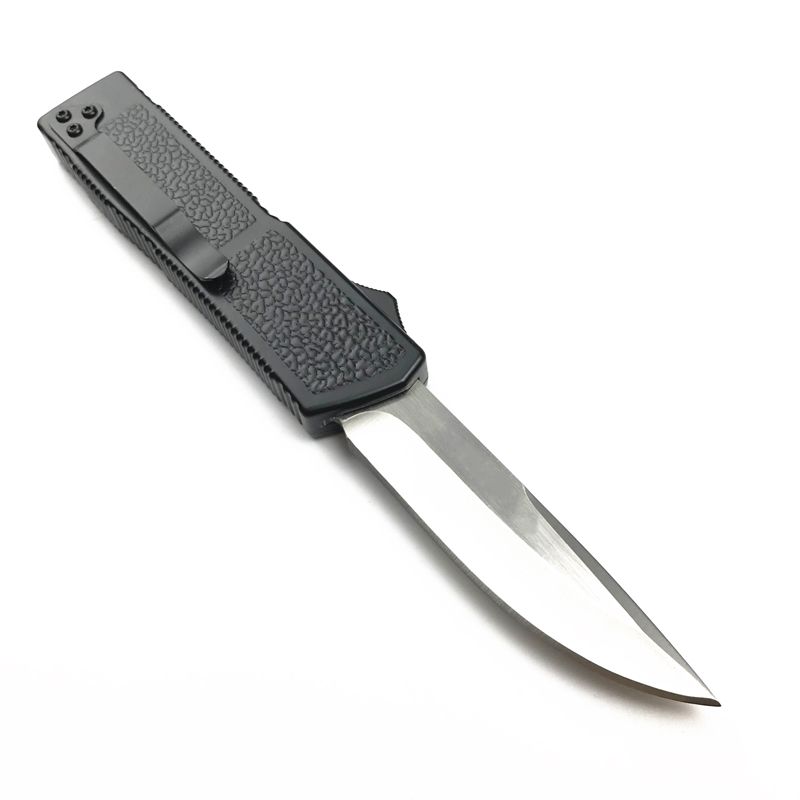 Automatic Pocket Knife Double Action Out The Front Black Aluminum