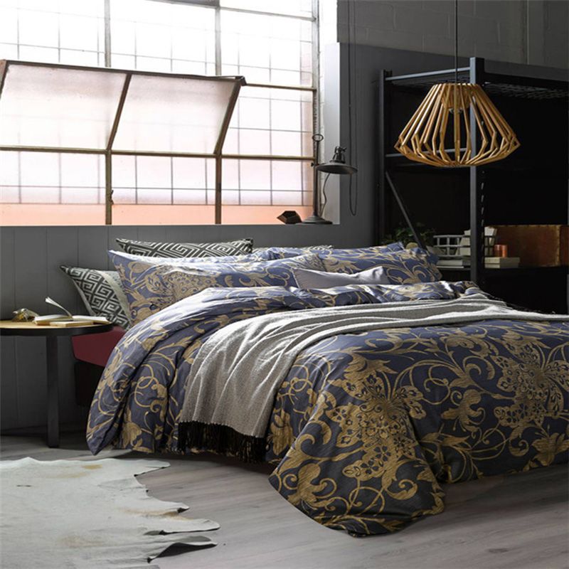 Chausub Luxury Vintage Bedding Set Gray Gold Satin Egpytian Cotton Chausub Luxury Vintage Bedding Set Gray Gold Satin Egpytian Cotton Duvet Cover King Queen Size Bed Sheets Silk Linens Affordable Comforters On