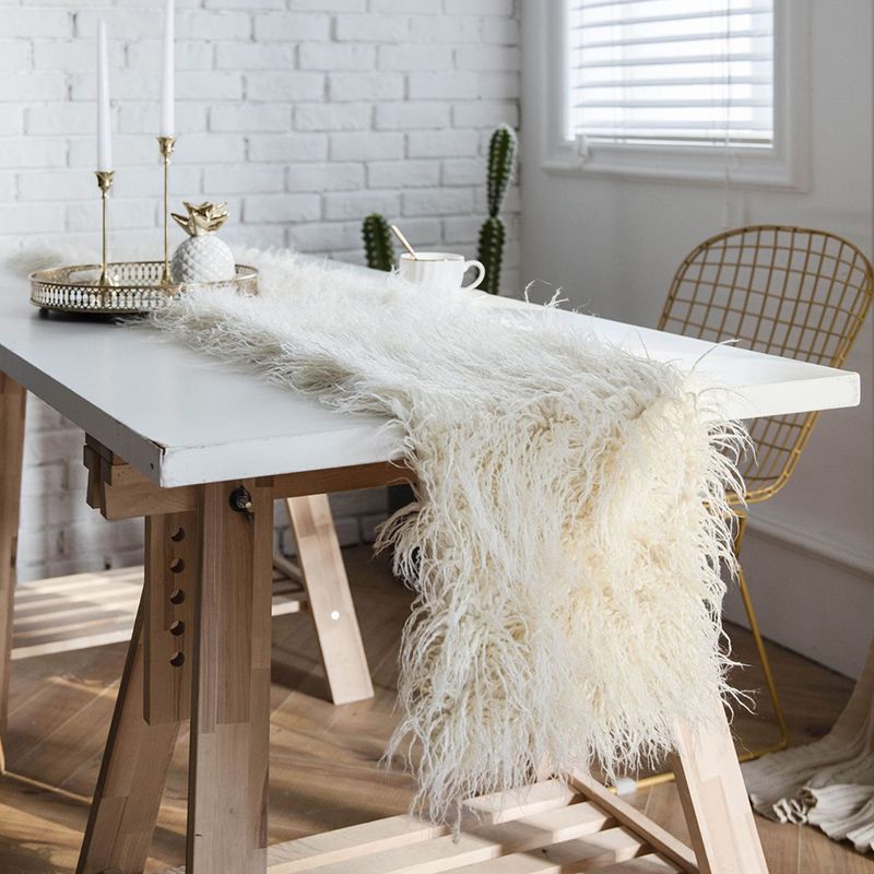 Faux Mongolian Fur Fabric Table Runner Super Soft Luxury Faux Mongolian Fur Fabric Table Runner Super Soft Luxury Wedding Party Event Decoration Accessories Pink Runners Placemats And