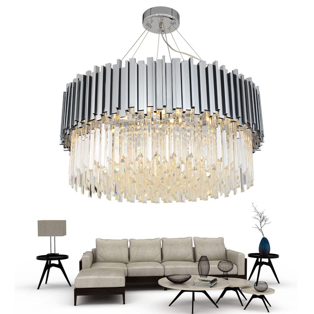New Modern Chandelier Lighting Chrome Polished Steel Crystal Lamp New Modern Chandelier Lighting Chrome Polished Steel Crystal Lamp Luxury Round Living Dining Room Led Cristal Re Large Candle