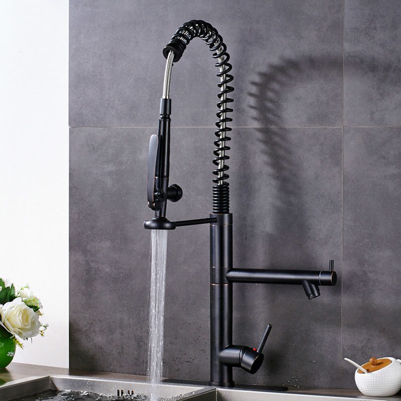 Pre Rinse Kitchen Sink Faucet Spring Pull Down Dual Spout Hot And Cold Water Mixers Swivel Side Handsfree Sprayer