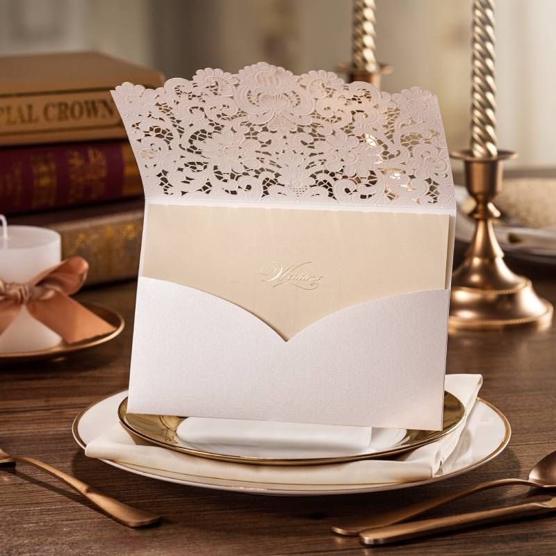 Romantic Wedding Invitation Cards Hollowing Lace Flower Cardstock