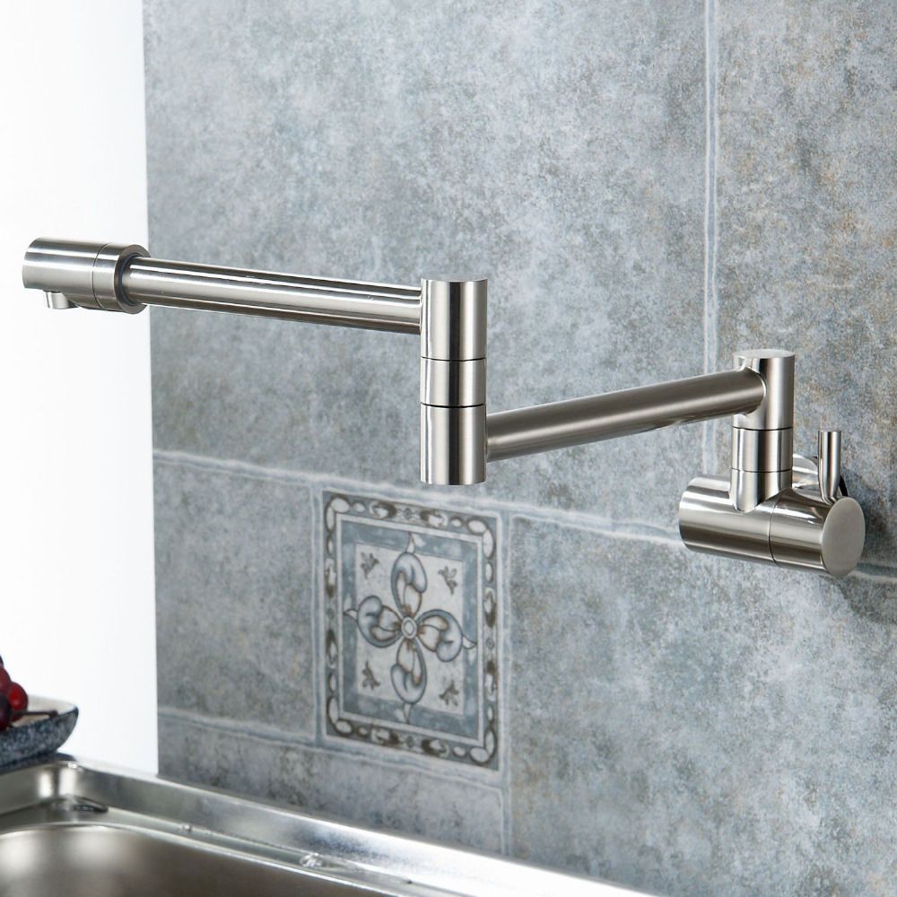 Folding Single Kitchen Faucet Sink Pot Filler Cold Water Wall Mount Tap Brass Faucets Chrome Brushed Nickel Oil Rubbed