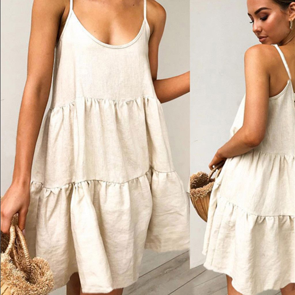 Party Beach Dress Cold Shoulder Tops Ruffles Summer 2018 Fashion A Line Mini Sexy Cotton Linen Dresses Uniformes Clinicos Mujer