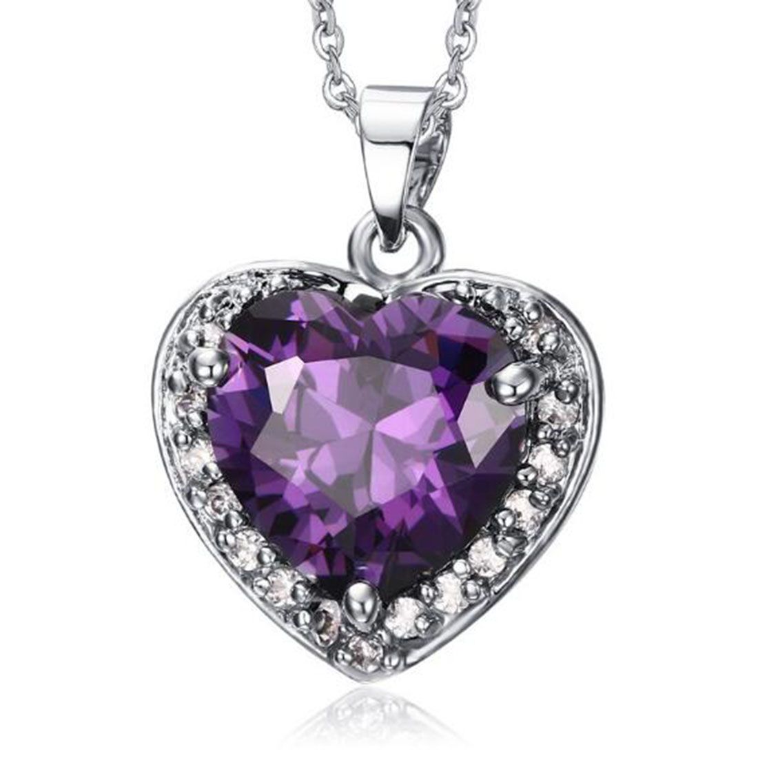 Wholesale Womens Love Heart Purple Crystal Pendant Necklace Sterling ...
