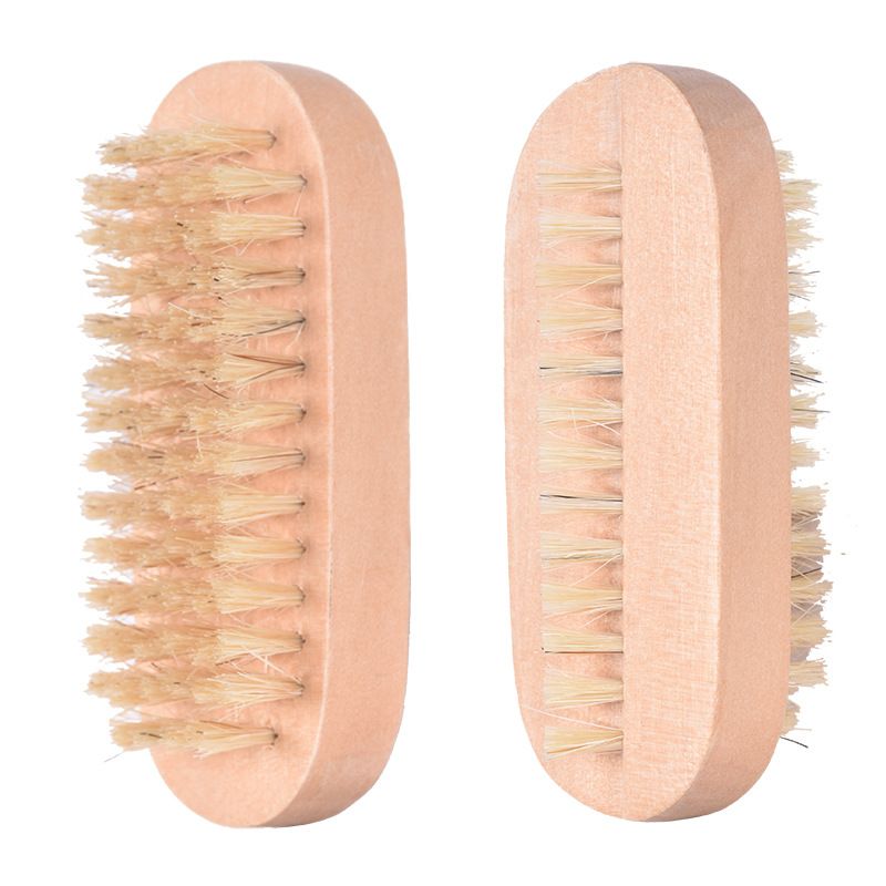 2021 Wooden Nail Brush Boar Bristle Massage Brush Double Sided Oval