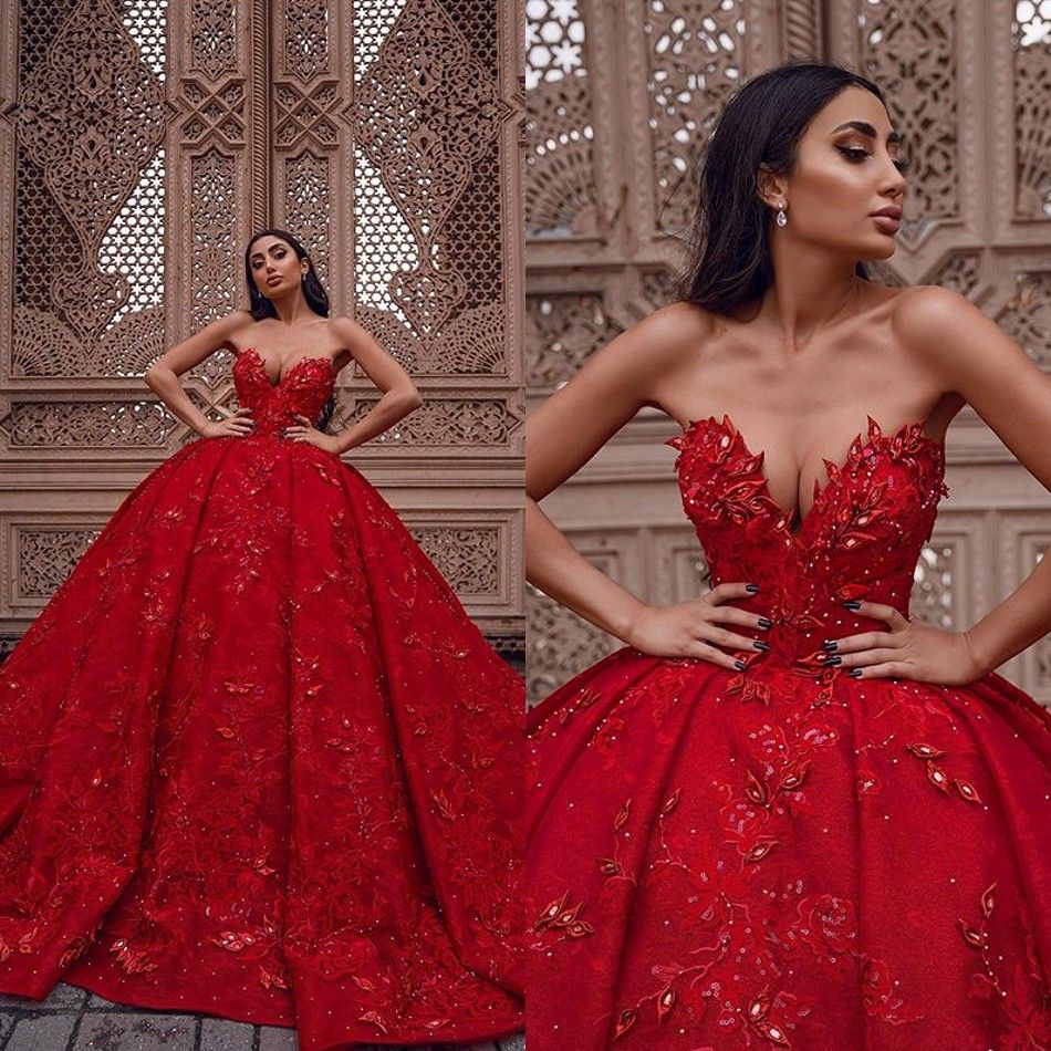 red puffy gown