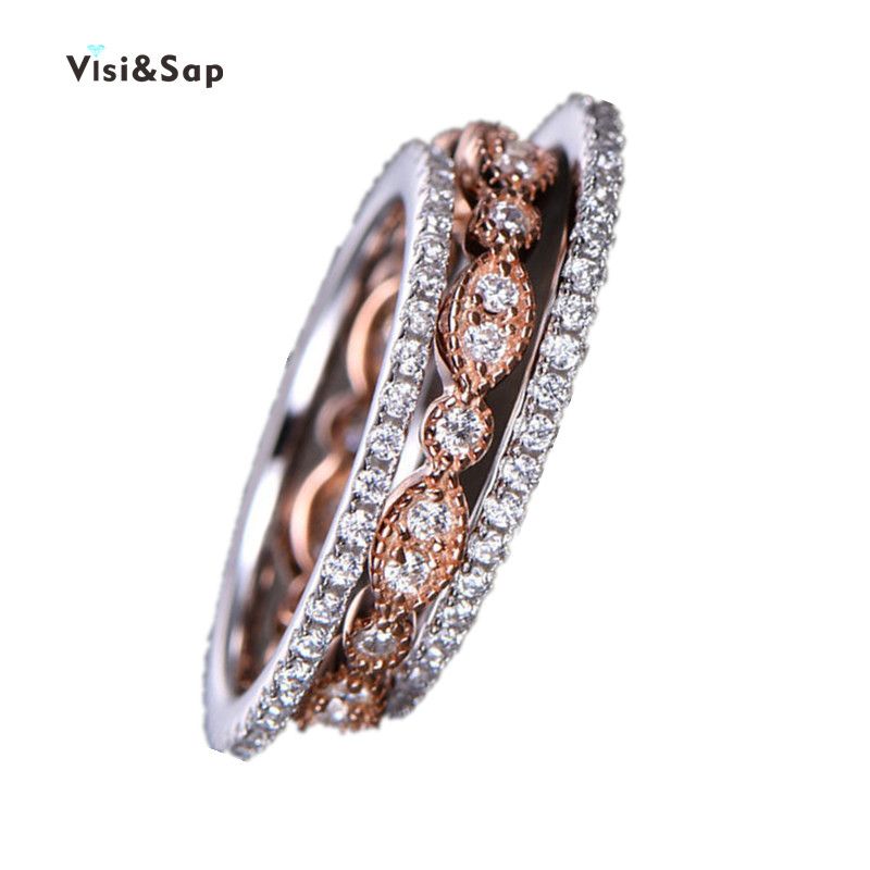 Visisap 3 In 1 Bridal Ring Set For Wedding Accessories Rose White