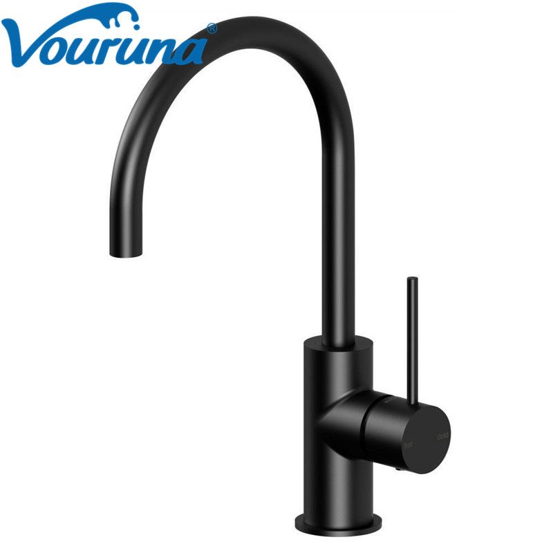 Matte Black Kitchen Faucet Gooseneck Sink Mixer Taps Solid Brass Construction