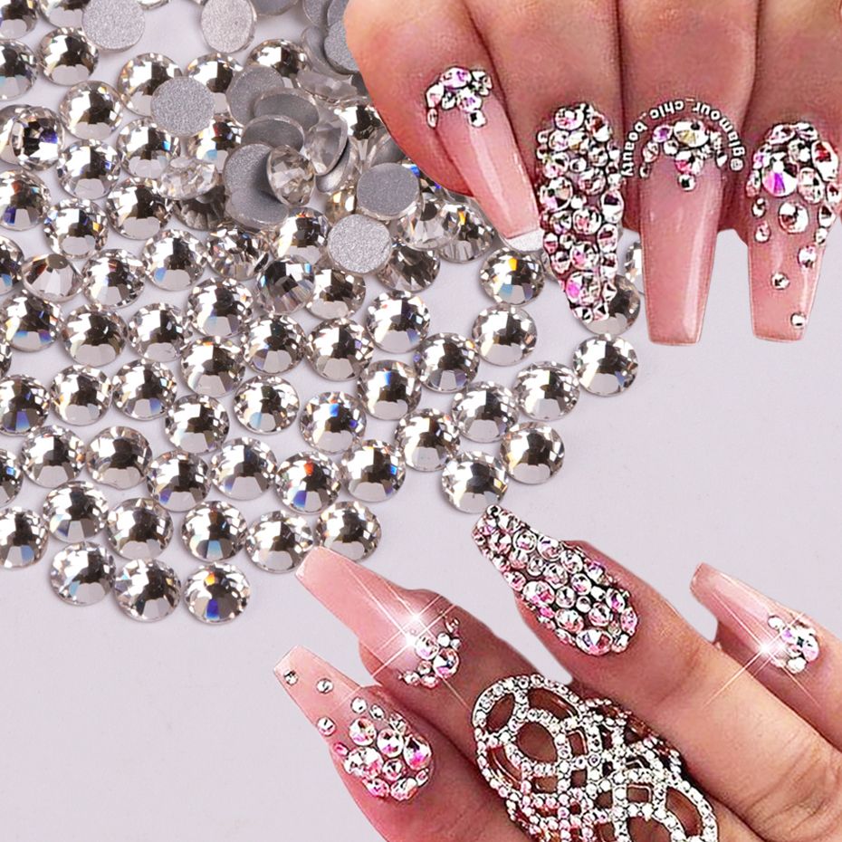 10 Pack/Pack Nail Crystal White Rhinestone Glass Flat Back 3D Charm Diamond Stone Glitter Beads