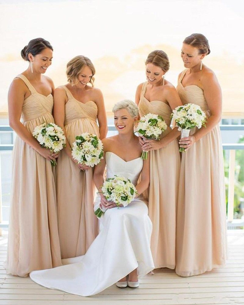 Chiffon One Shoulder Champagne Bridesmaid Dresses