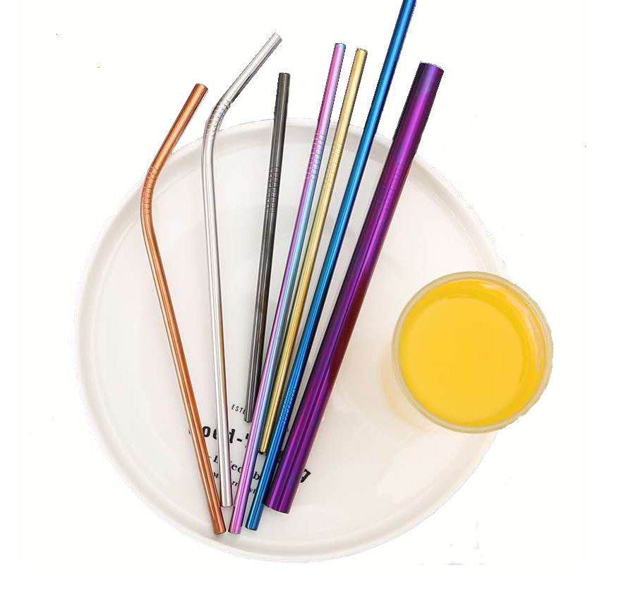 New Durable Stainless Steel Drinking Straw Curve Bent Straight Colorful Metal Straws Siutable