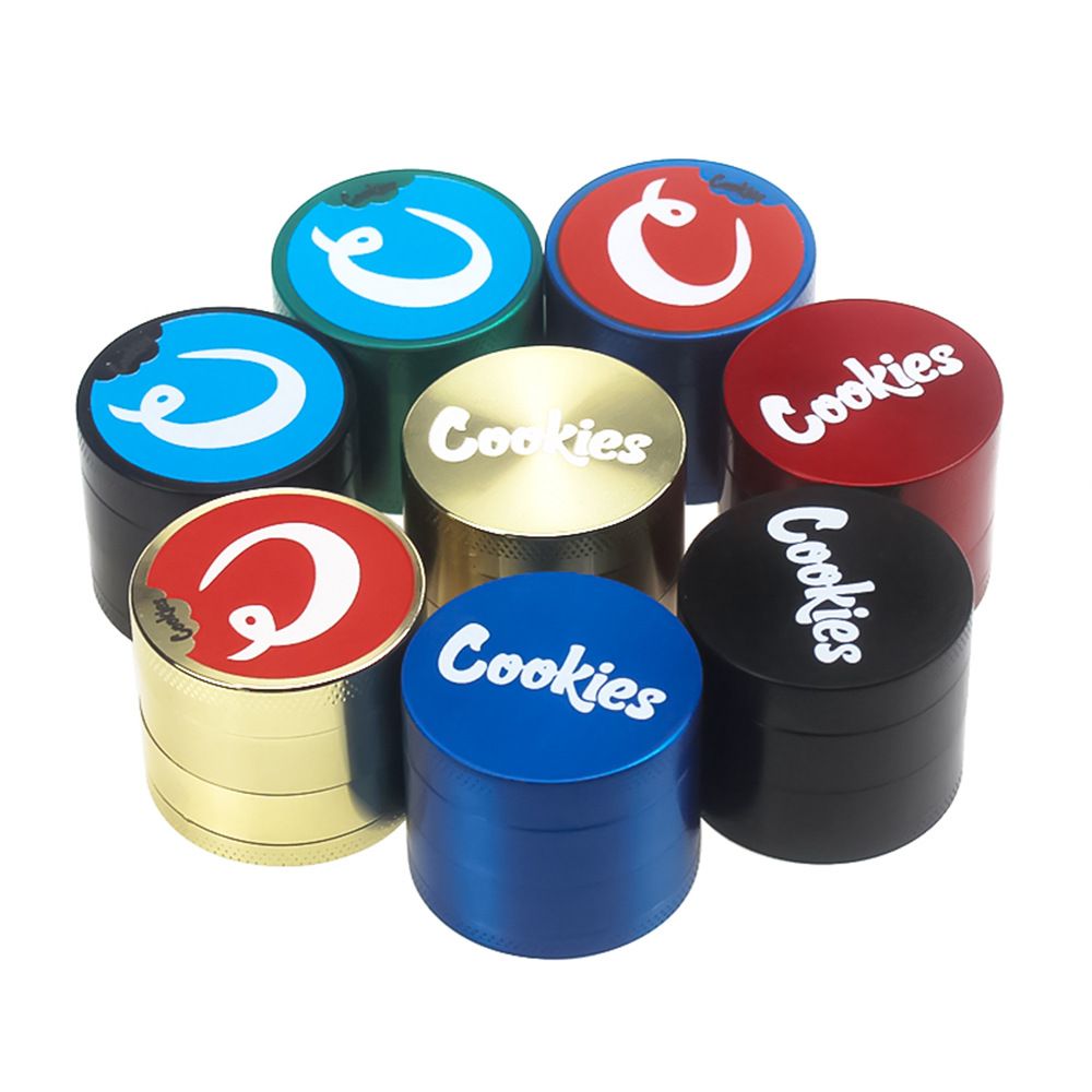 2021 Cookies 40/50/55/63mm Metal Herb Grinders Tobacco Slicer 4 Layers