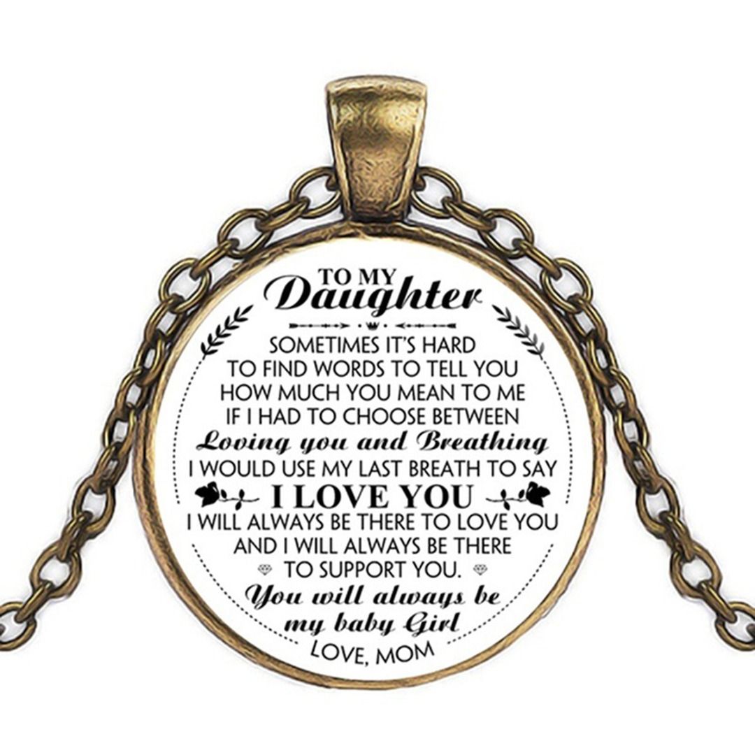 Vintage Charm Letter To My Daughter Pendant Necklace I Love You Long Chain Sweet Gift From Mom Shard Female Jewelry