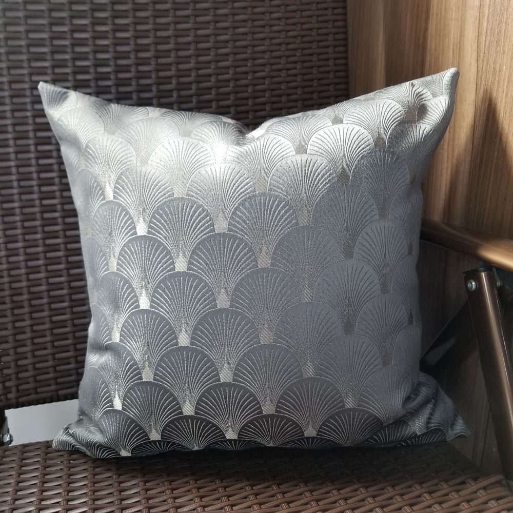 Modern Shiny Half Round Decorative Pillow Case Jacquard Woven Dark Gray