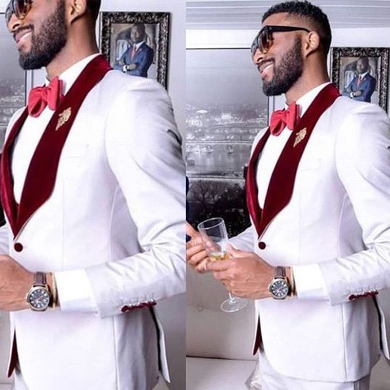 White Formal Party Mens Suits For Wedding One Button Groom
