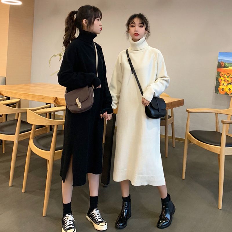 Long Sleeve Black Turtleneck Sweater Dress