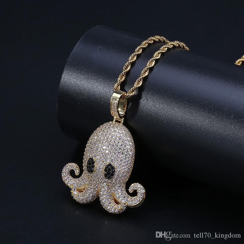 Gold Silver Octopus Pendant Copper Zicron Hip Hop Jewelry Designer Rope Chain Iced Out Chains Mens Necklace - Silver Octopus Pendant Gold Silver Octopus Pendant Copper Zicron Hip Hop Jewelry Designer Rope Chain Iced Out Chains Mens Necklace - Silver Octopus Pendant
