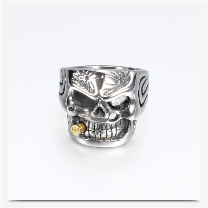Hip Hop Style Skull Man Ring Designer Retro Pipe Titanium Steel