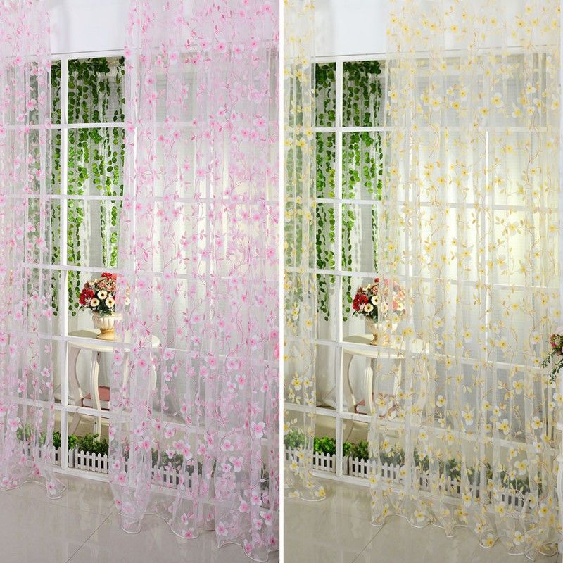 Voile Window Curtains Burnout Floral Tulle Scarf Sheer Drape Panel