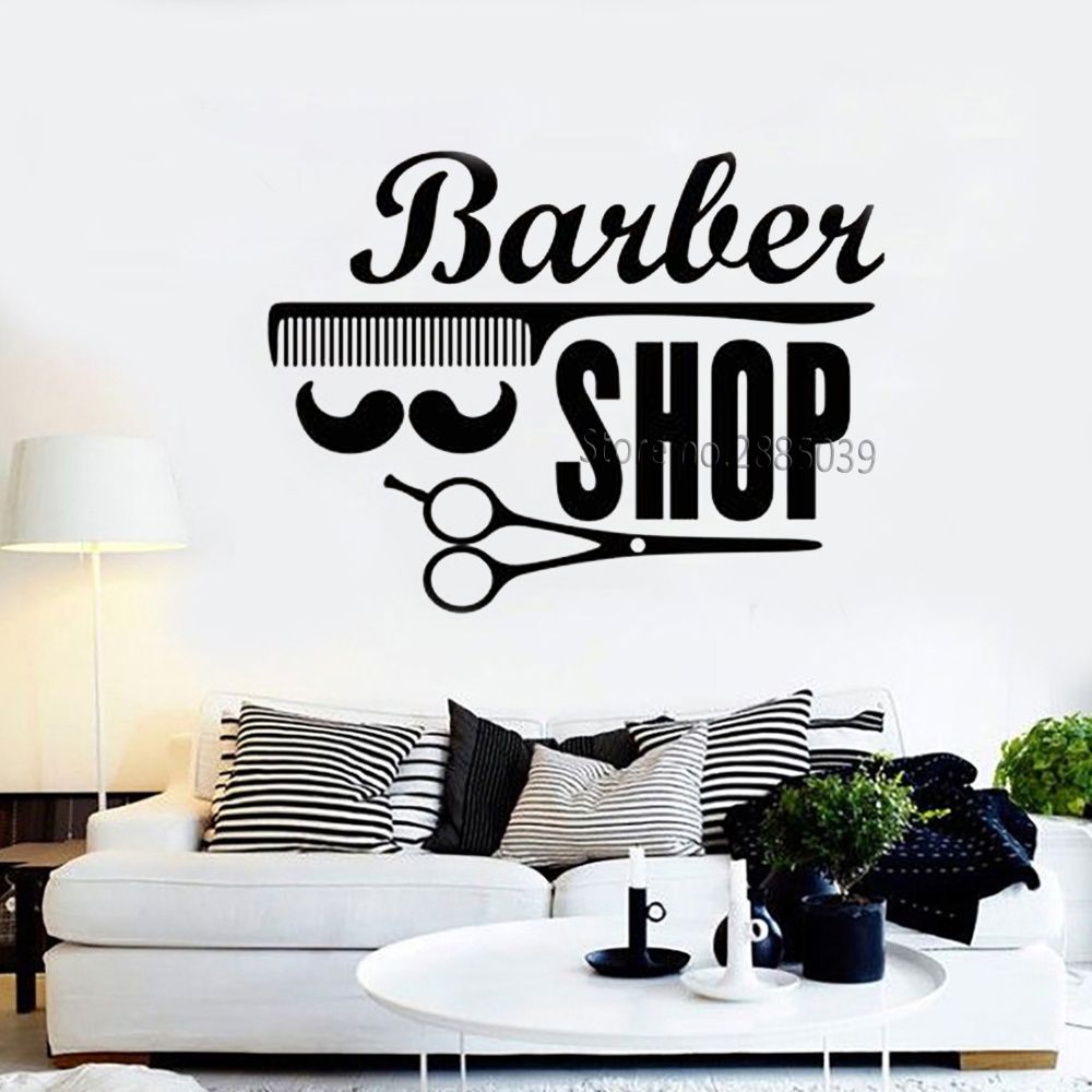 Barber Badges Tools Vinyl Decal Wall Stickers Hair Salon Sign Murals Window Decor Decals Waterproof New