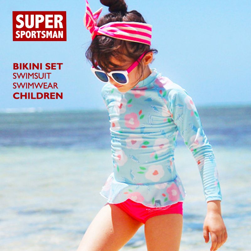 Kid Baby Girl Long Sleeve Bikini Swimwear Swimsuit Beachwear Rash Guard Costume