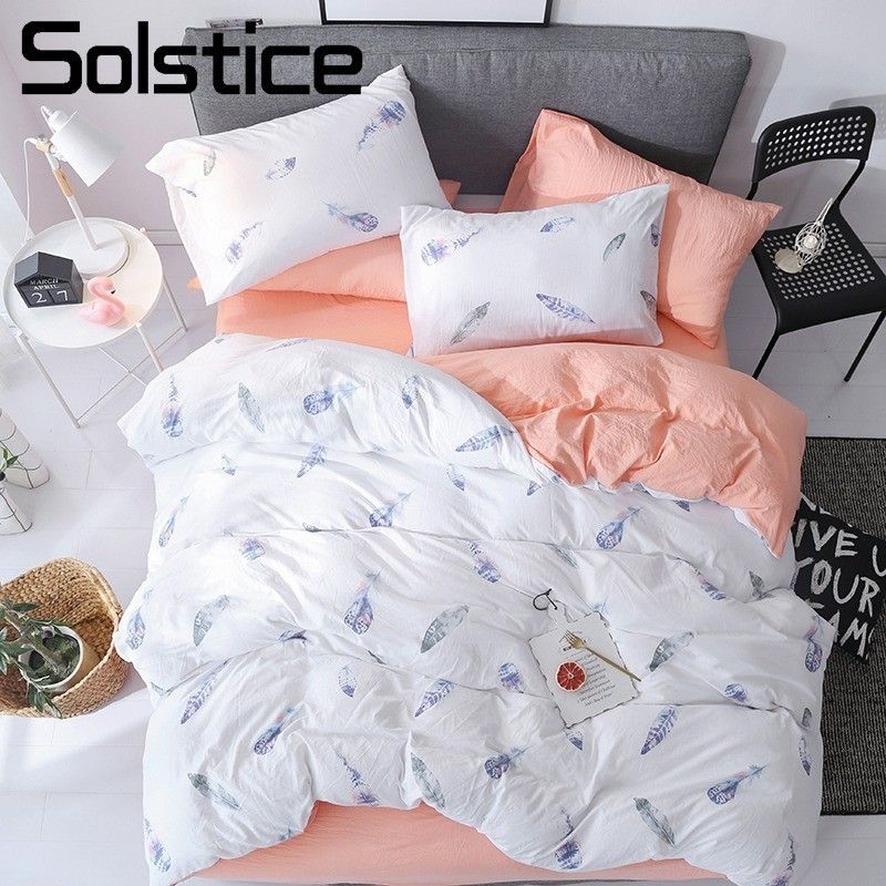 Solstice Home Textile White Orange Solid Feather Print Duvet Cover Solstice Home Textile White Orange Solid Feather Print Duvet Cover Pillowcase Flat Bed Sheet Girl Woman Bedding Linens Set King Covers