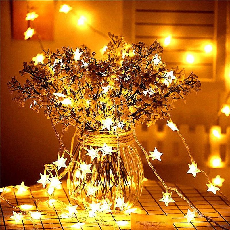 Led Star Shaped Fairy String Lights 20 40 Leds Battery Operated Led Star Shaped Fairy String Lights 20 40 Leds Battery Operated Le Holiday Party Wedding Decoration Warm White