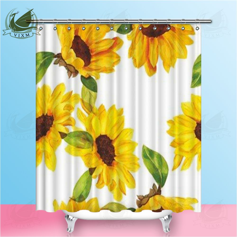 Vixm Nature Plant Yellow Sunflower Shower Curtains Hand Drawn Summer Style Waterproof Polyester Fabric For Home Decor