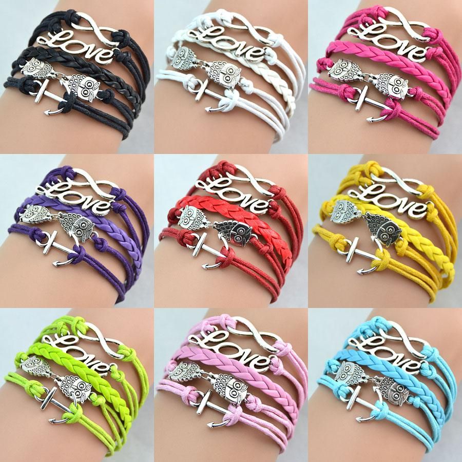 Amistad Pulsera Grande Con Dibujo De Búho Moda Pulsera De Cuero 24