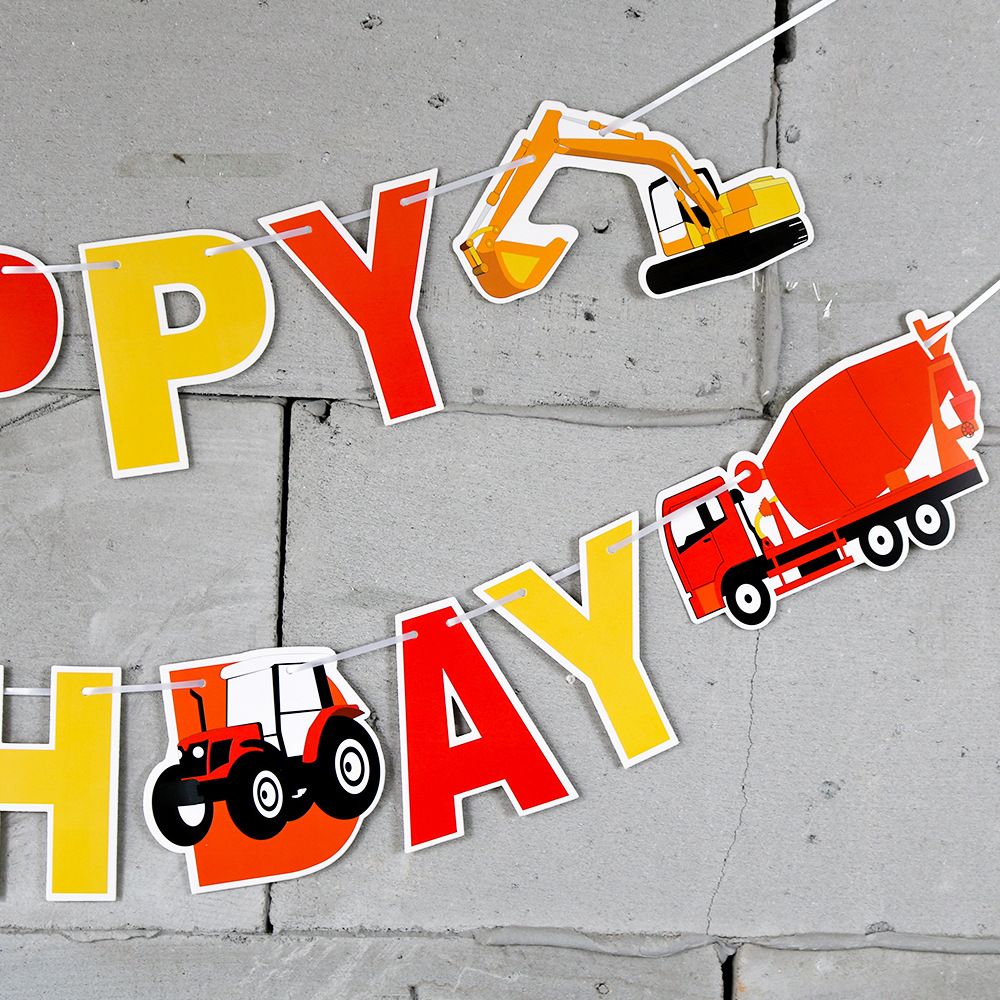 2019 Farm Theme Construction Vehicle Happy Birthday Banner Truck