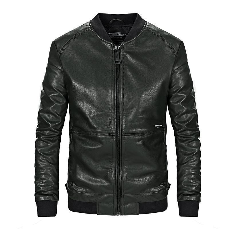 Wholetide Nice New Style Threaded Baseball Collar Leather Jacket Men S Fashion Wash And Wear Treatment Pu