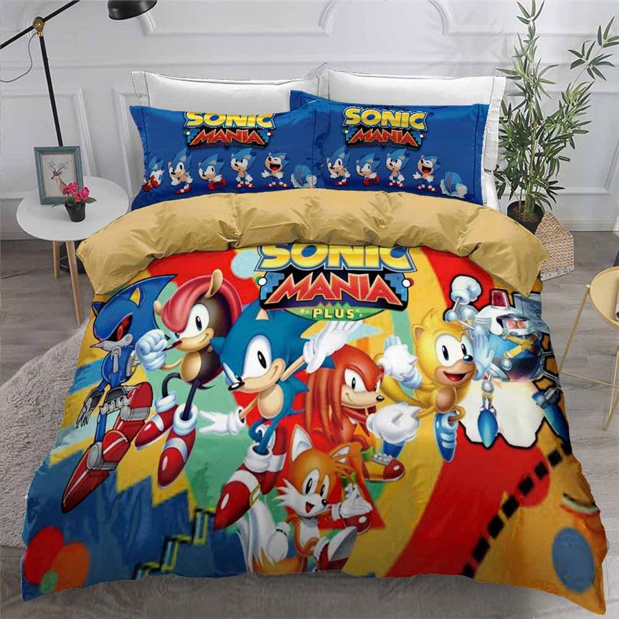 Helengili 3d Bedding Set Sonic Print Duvet Cover Set Bedcloth With