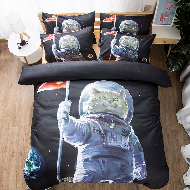Drop Gift Cat Astronaut Pattern Children Kid Bedding Set Drop Gift Cat Astronaut Pattern Children Kid Bedding Set Duvet Cover Pillowcase Twin Full Queen King Size Sets Comforter