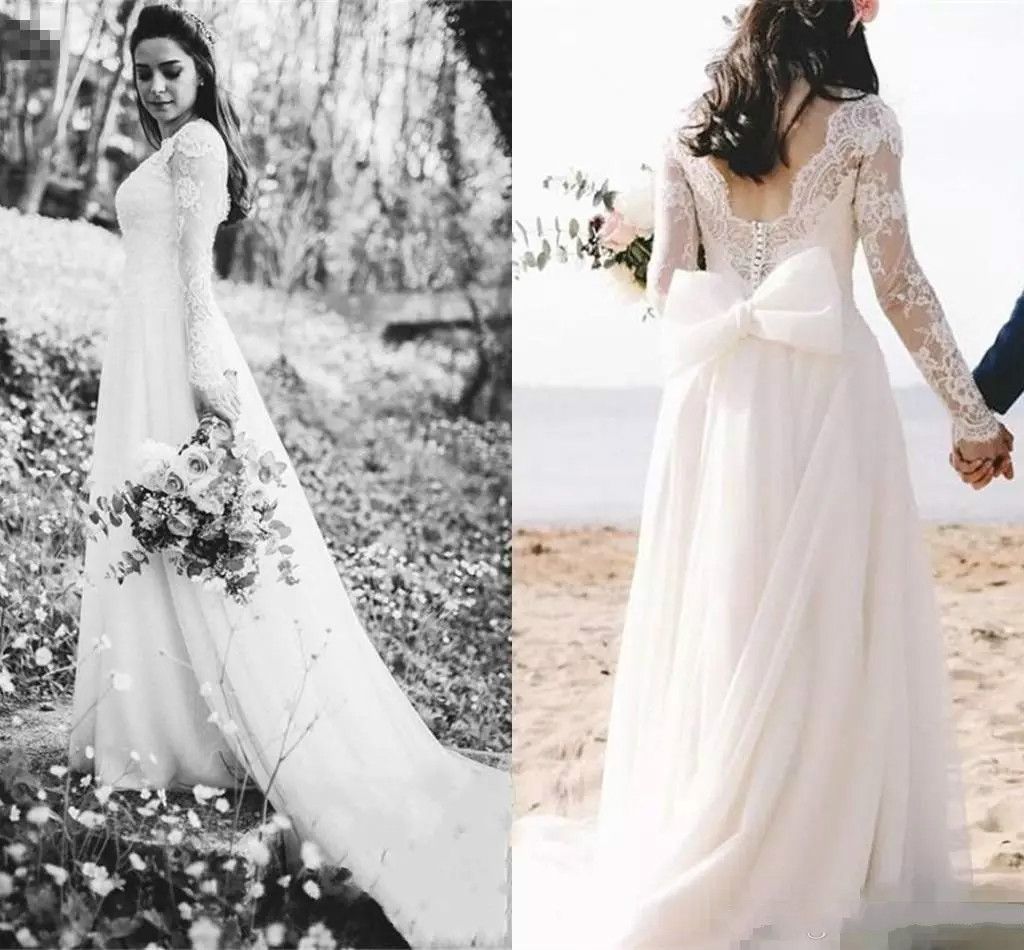Discount Beautiful Long Sleeves A Line Wedding Dresses Vintage Tulle