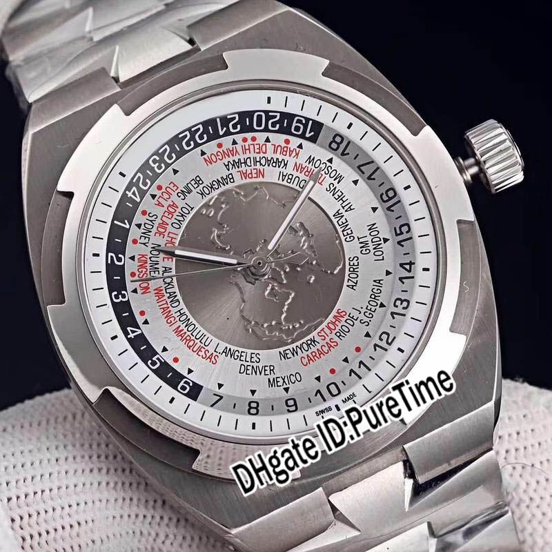 Best Edition Overseas World Time 7700V/110A B129 Steel Case Silver Gray White Dial Cal.5100